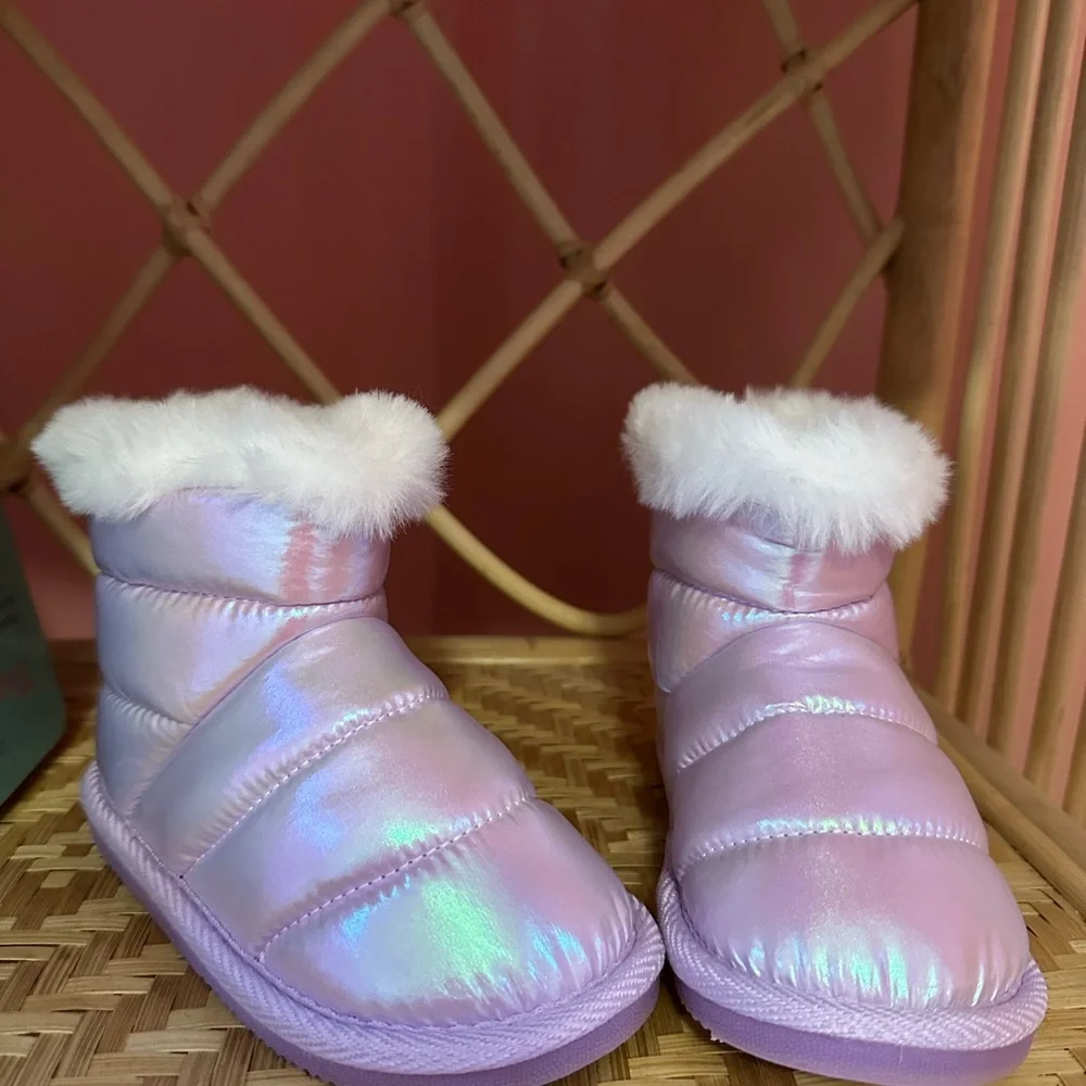 Iridescent Faux-Fur Lined Kids Booties